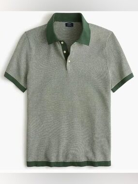 J. Crew Factory Textured Cotton Sweater-Polo Size Medium Heather Green